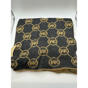 Women's Michael Kors Gray Brown Logo Knit Scarf One Size